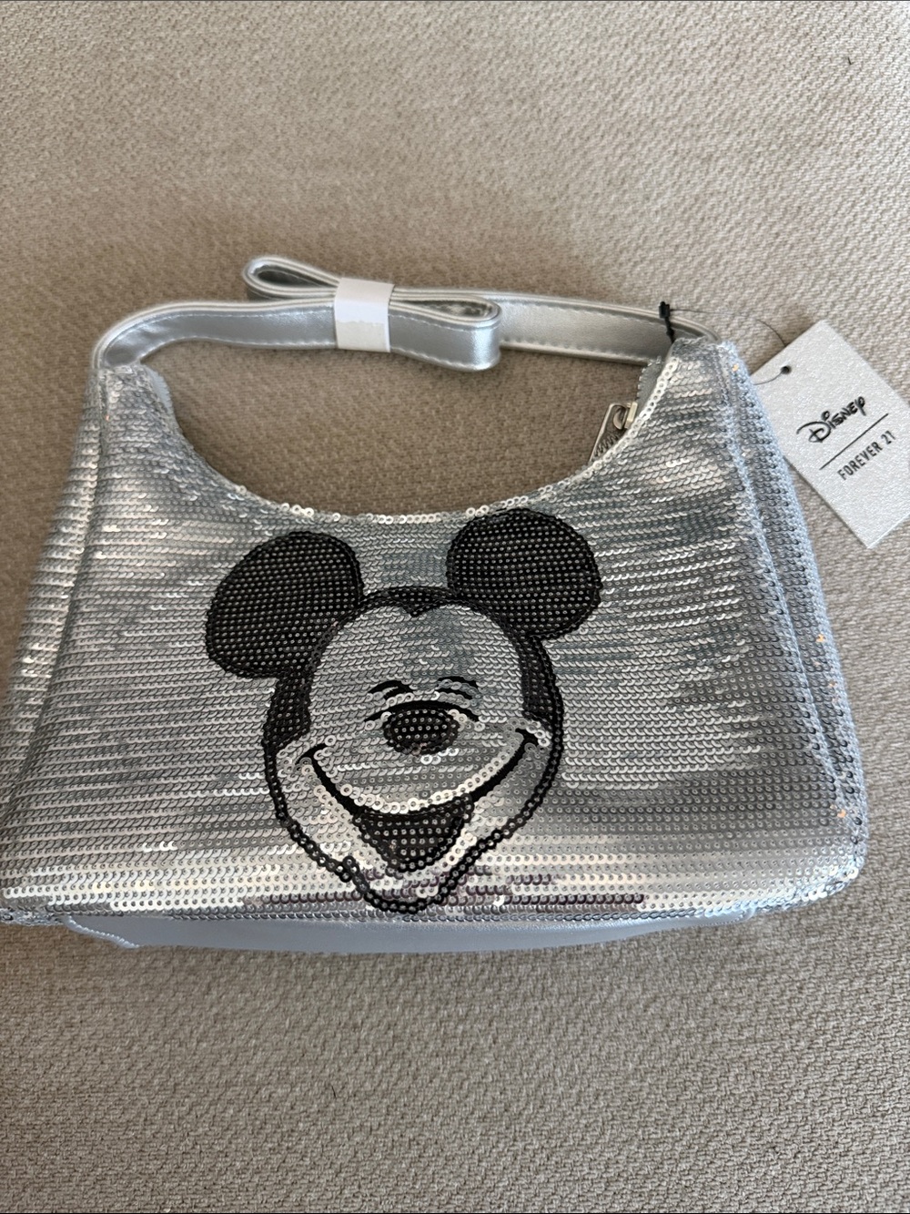 Forever 21 Silver Sequin Mickey Shoulder Bag